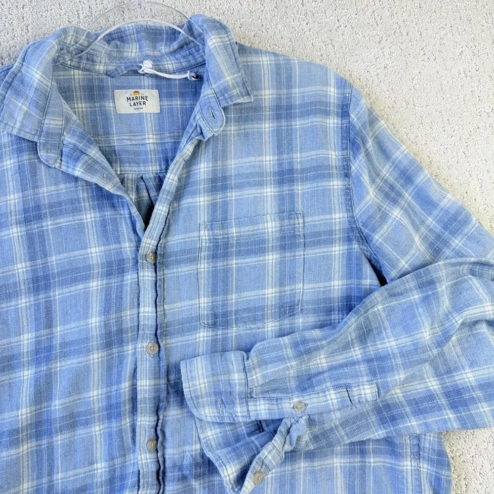 Marine Layer Blue Plaid Casual Button Down Shirt - Picture 6 of 10